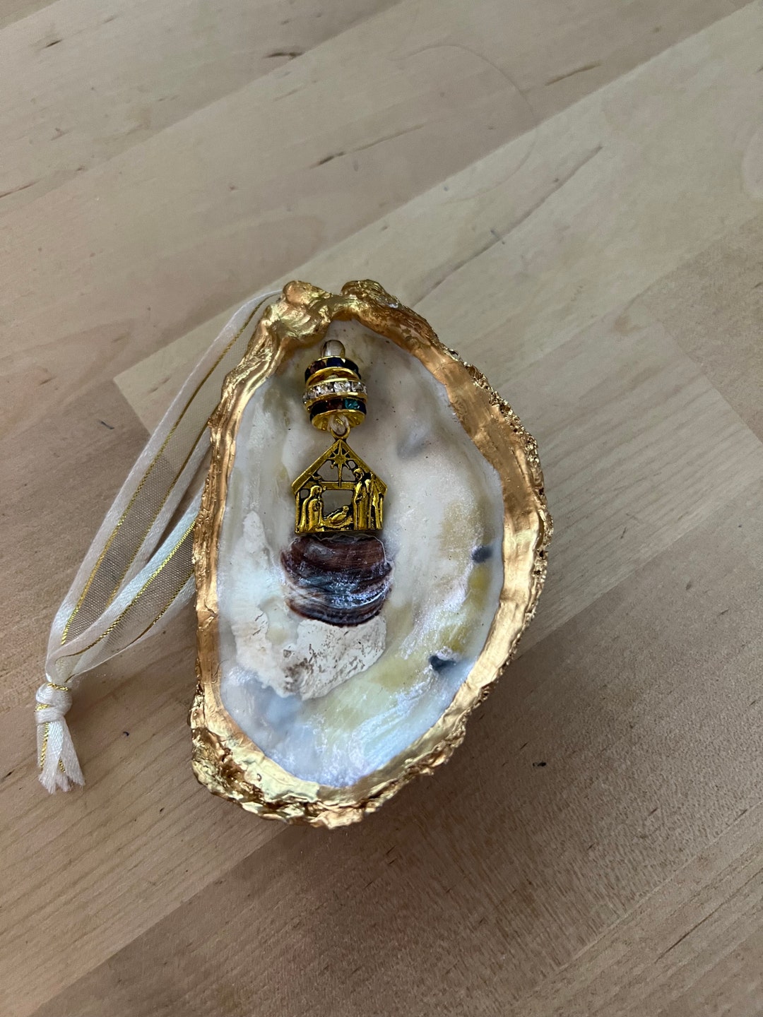 Oyster Shell Ornament With Nativity Charm - Etsy