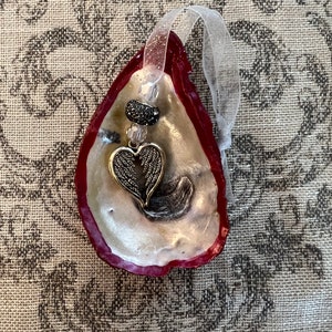 Wings in a heart Oyster Shell ornament