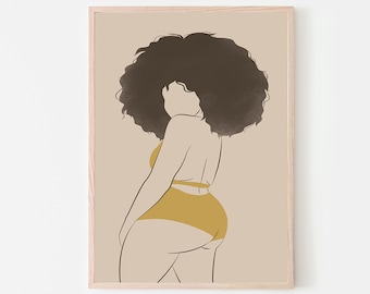 Body Positive Line Art, Curvy Woman Body Print