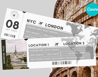Canva Editable Boarding Pass Template: Travel Gift (Digital Download)