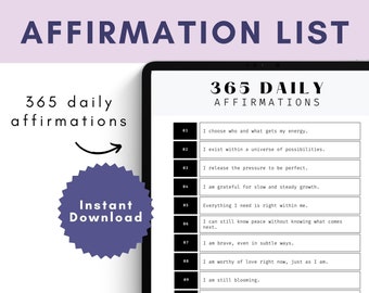 365 Daily Affirmations: Mindfulness Journal Prompts (Digital Download)