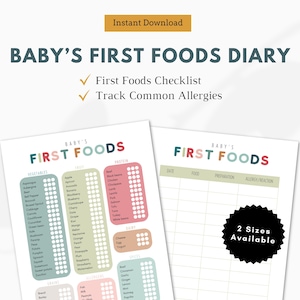 Checklist voor baby's eerste voeding | Afdrukbaar voedsellogboek | Led-spenen | Solid-tracker | Digitale download