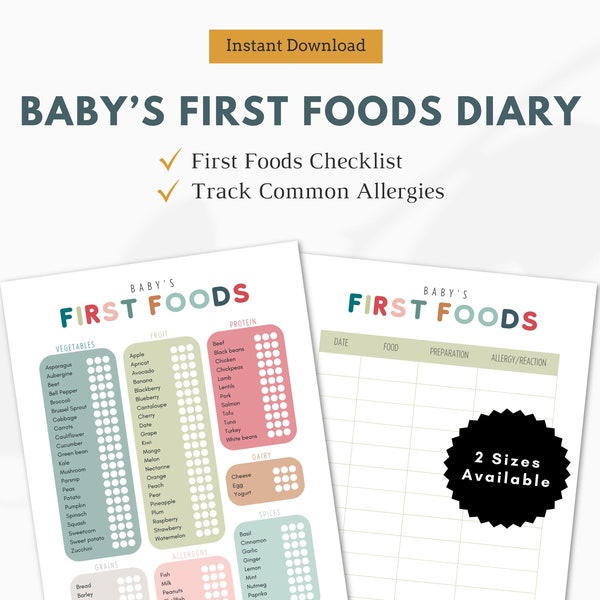 Baby's First Foods Checklist | Printable Food Log | Led Weaning | Solid Tracker | Digital Download