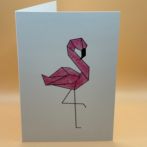 Carte de voeux origami flamant rose