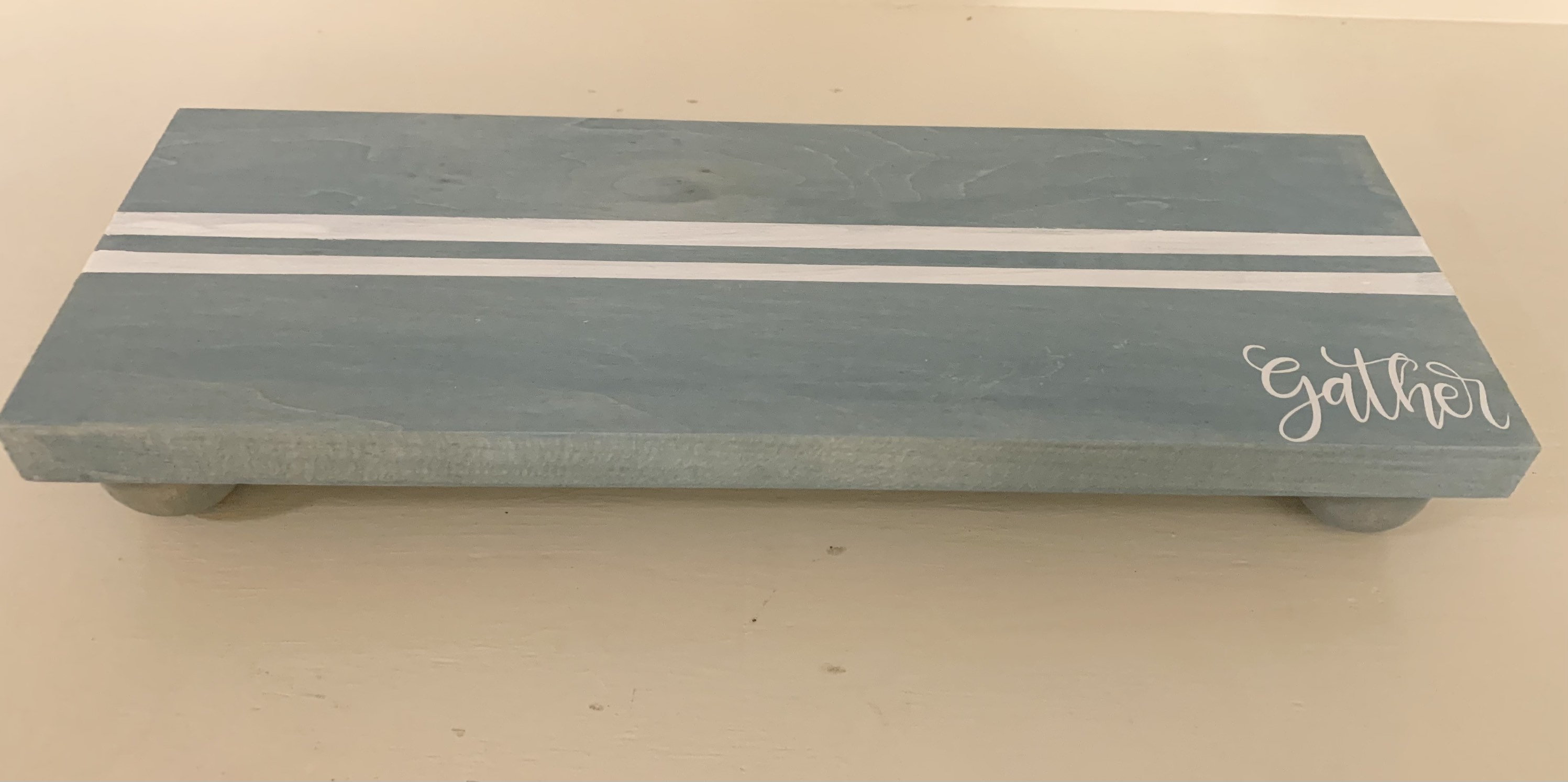 Wood riser tray Gather blue and white striped 14x5x2 Etsy