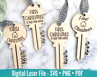 Christmas Ornament Key SVG, Digital File for Glowforge, Laser Files, New Home Ornament, New Home Gift, First Christmas in New Home, 2021