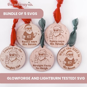 Rolig julgransprydnad SVG-paket med 5 Six Seven-laserskurna filer för tonåringar Glowforge xTool digital nedladdning viral TikTok Six Seven