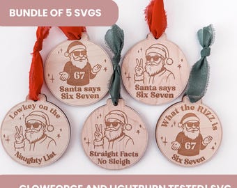 Funny Santa Ornament SVG Bundle of 5 Six Seven Christmas Laser Cut Files for Teens Glowforge xTool Digital Download Viral TikTok Six Seven