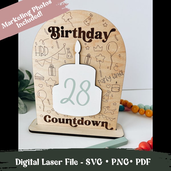 birthday countdown svg, glowforge cut file, birthday gift, laser cut file, birthday gift file, birthday decorations