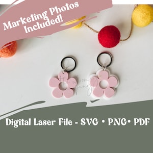 simple flower keychain svg, double layer flower svg, daisy bag tag digital file for lasers, glowforge digital file, daisy ornament file