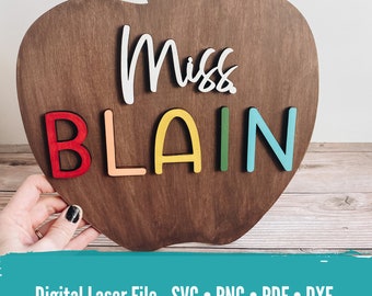 Teacher Apple Sign File INSTANT DOWNLOAD, Laser File, SVG File