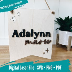 Banner Hanger SVG, Laser File for Glowforge, Cut File, Wood Kids Room Hanger