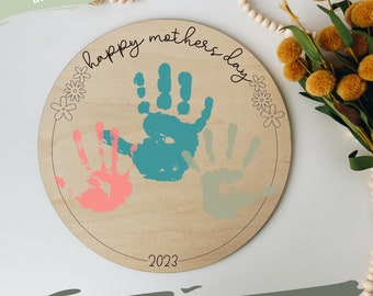 Round Hand Print Sign, Diy Kit SVG, Mothers Day Gift SVG, Kids Keepsake, Digital File, Instant Download, Glowforge Mothers Day File, boho