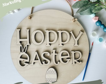 Easter Decor, Easter Laser File, Easter Basket Hanging Sign, Hoppy Easter Digital Laser File, Glowforge, Easter SVG, Easter Door Hanger SVG