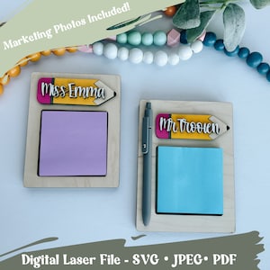 Regalo dell&#39;insegnante, porta-note adesive, file svg di apprezzamento dell&#39;insegnante, blocco note svg, file laser portamatite, regalo per ufficio, file di taglio glowforge