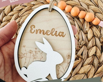 Osterhasenkorb Tag SVG-Datei, Double Layer Bunny Glowforge oder Laser-Datei, Bunny Tag SVG, Ostern SVG, Ostern Laser-Datei, Cute Bunny-Datei
