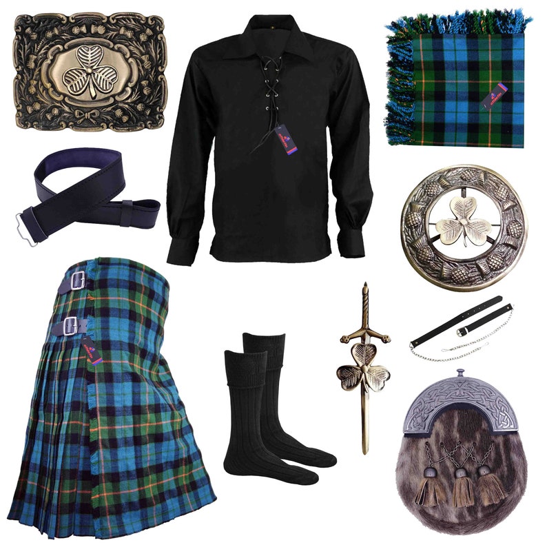 Ancient Gunn Highland Kilt Outfit Irish Shamrock Set