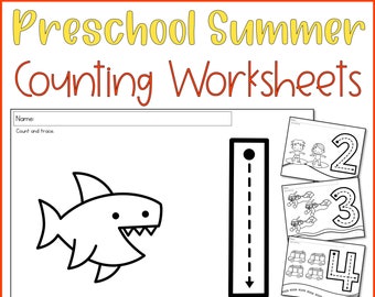 Preschool Summer Counting Math Worksheets, Preschool Worksheets, Summer Activities, PreK Worksheet, Homeschool Printable, Learning Activity
