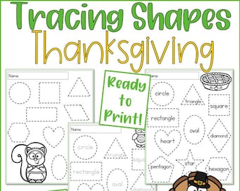 Preschool Tracing Shapes - Thanksgiving, Preschool Printables, Preschool Worksheets, Homeschool Printable, PreK Worksheet, Learning Activity