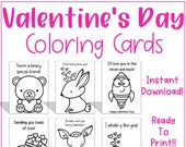 Printable Preschool Valentines Coloring Cards for Kids Classroom  Instant Download!!