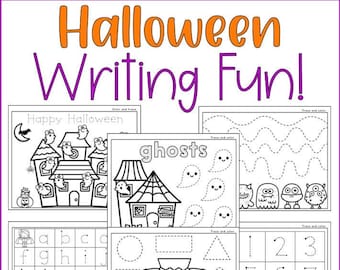 Preschool Halloween Writing & Coloring Fun, Preschool Worksheets, Halloween Activity, Fine Motor Skills, Printables, Handwriting, Alphabet