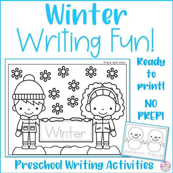 Preschool Winter Writing & Coloring Fun, Preschool Winter Worksheets, Fine Motor Winter Activity, Winter Printables, Handwriting, Alphabet