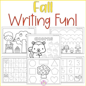 Fall Preschool Writing and Coloring Pages, Homeschool, Writing Practice, Coloring Pages, Preschooler Fall Activity,