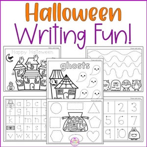 Preschool Halloween Writing & Coloring Fun, Preschool Worksheets, Halloween Activity, Fine Motor Skills, Printables, Handwriting, Alphabet