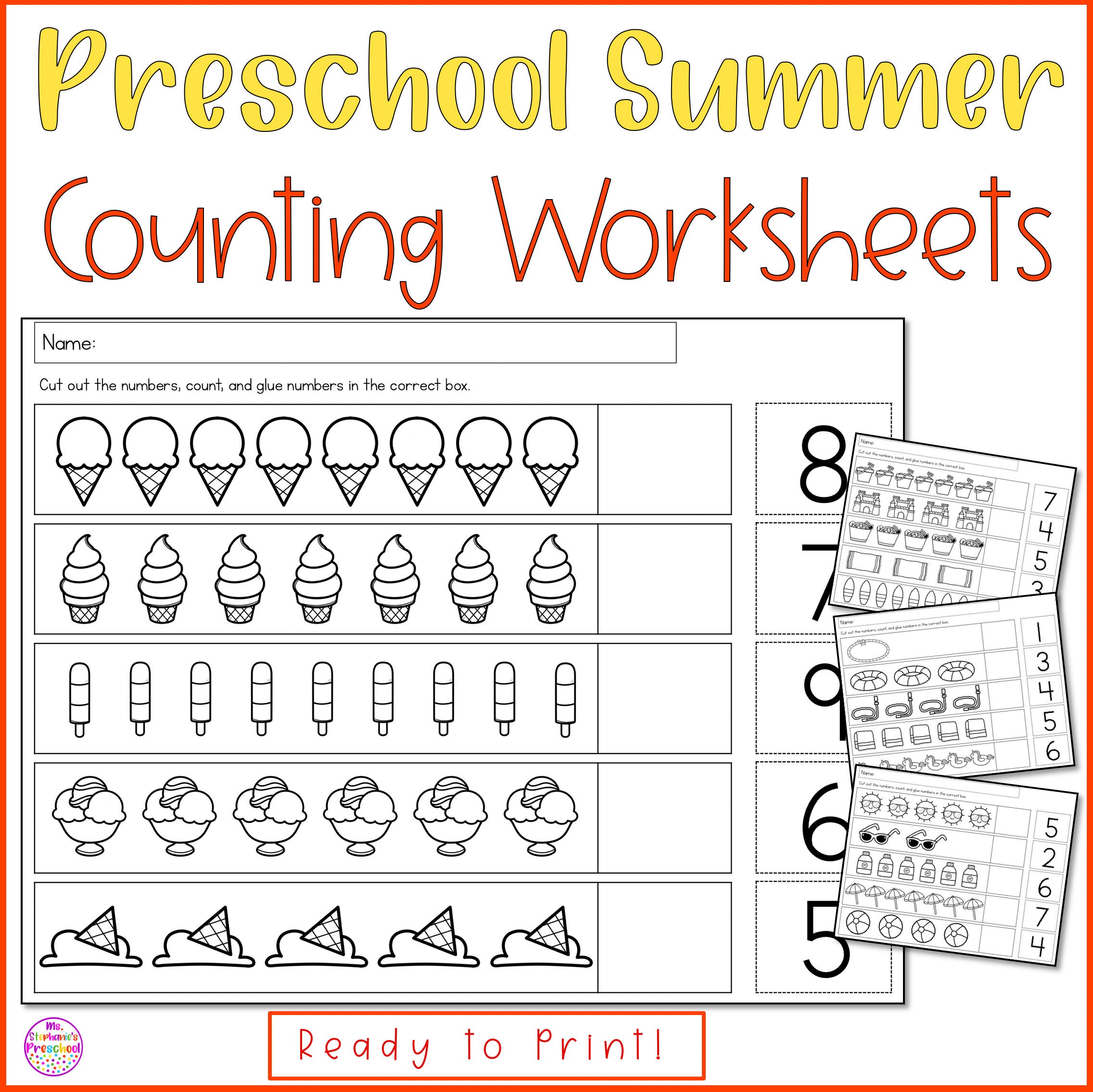 Preschool Summer Counting Math Worksheets, Preschool Worksheets, Summer ...