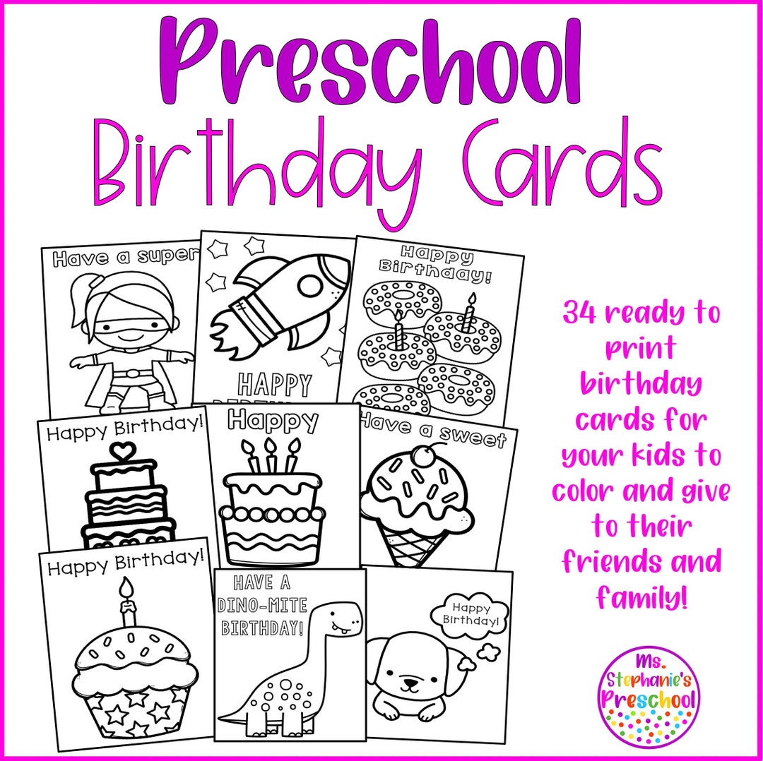 Preschool Birthday Cards, Coloring Birthday Cards, Preschool Activity