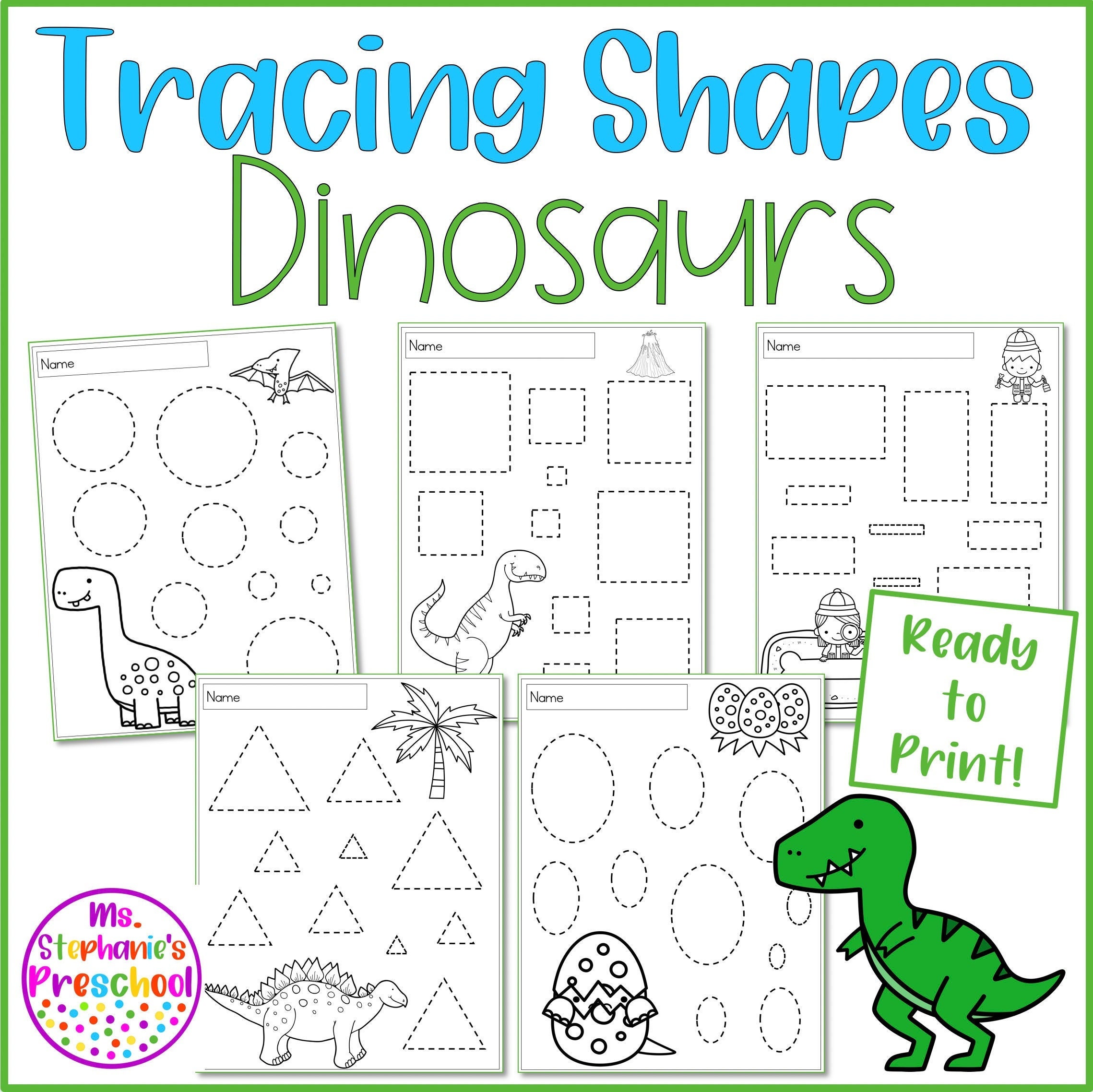 Preschool Tracing Shapes Dinosaurs, Preschool Printables, Preschool
