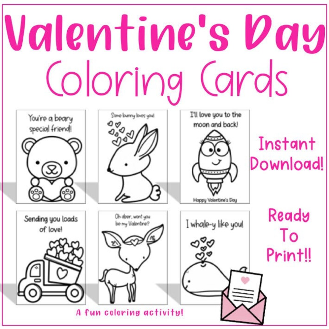 Printable Preschool Valentines Coloring Cards for Kids Classroom Instant Download!! - Etsy