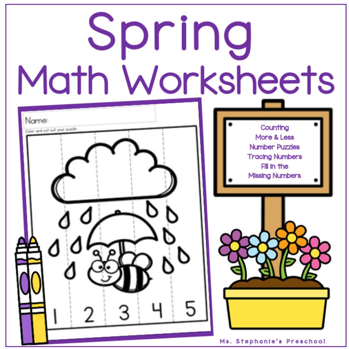 Spring Preschool Math Packet Spring Preschool Math Worksheets Homeschool Counting Printables Spring ...