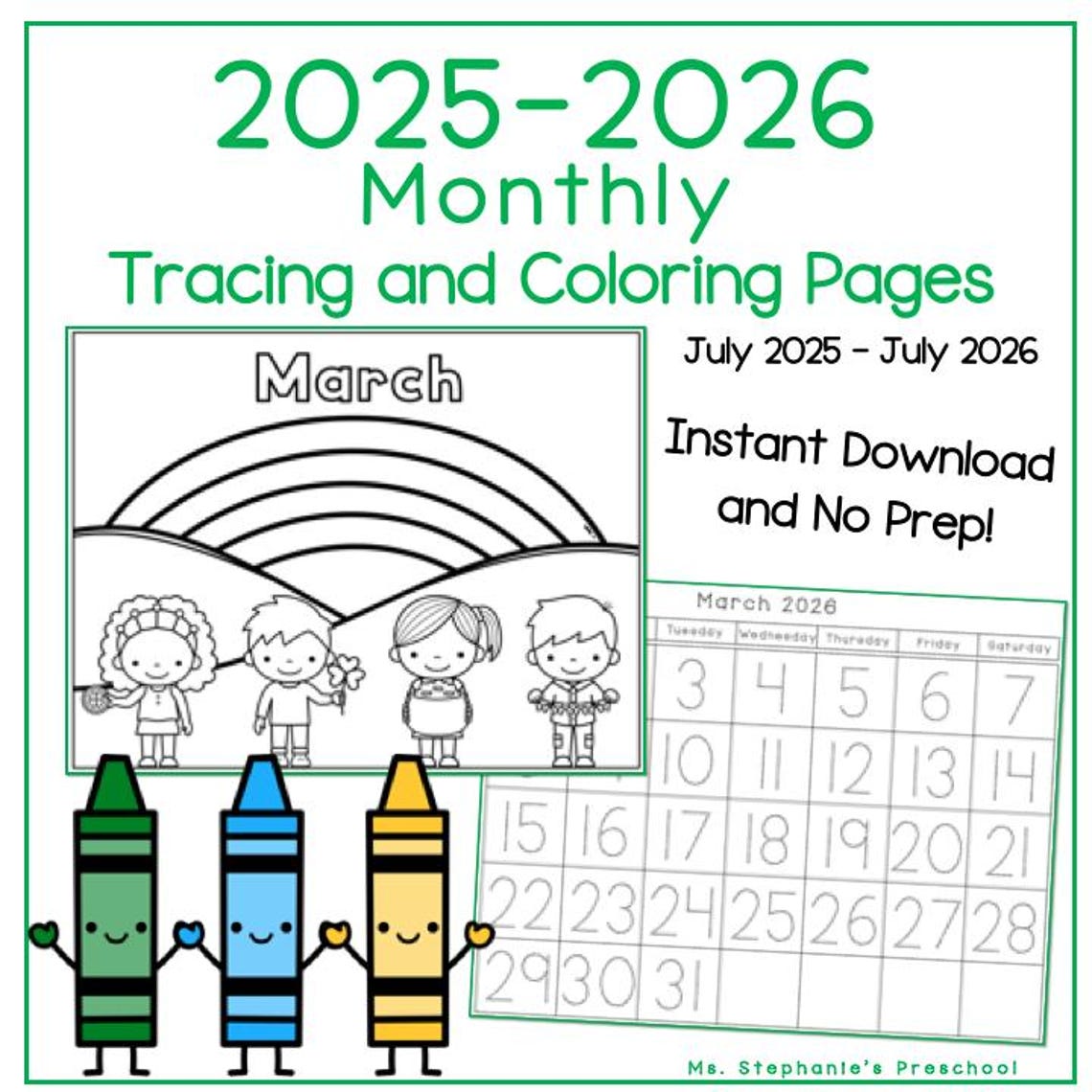 2025-2026 Tracing Calendar and Coloring Pages - Preschool Calendar ...