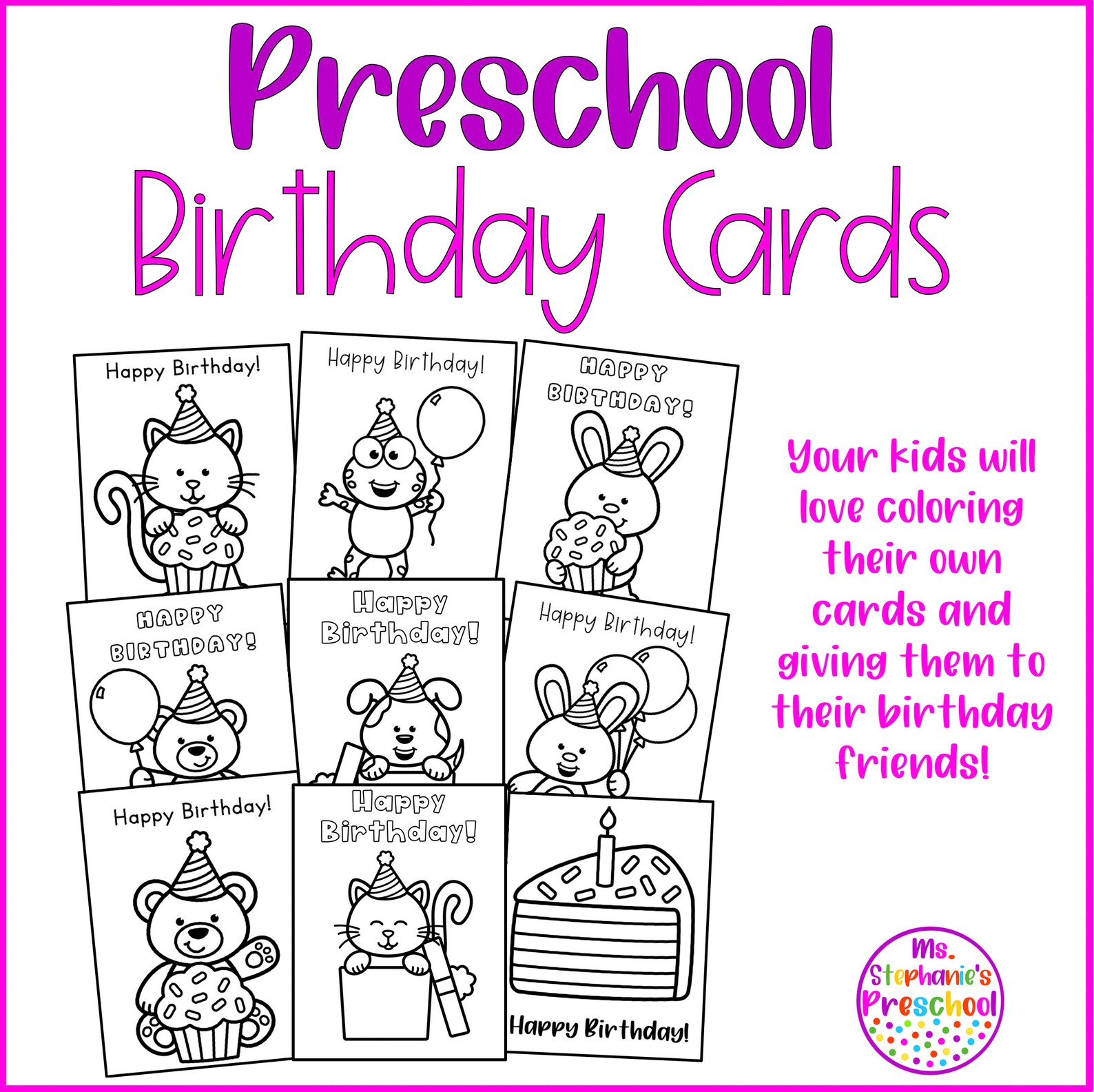 Preschool Birthday Cards, Coloring Birthday Cards, Preschool Activity ...