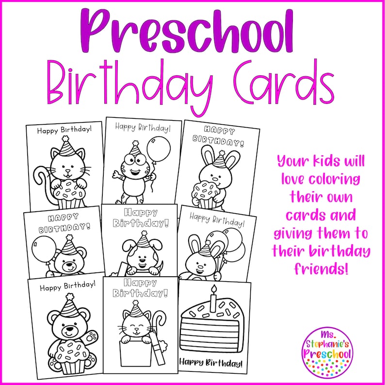Preschool Birthday Cards, Coloring Birthday Cards, Preschool Activity ...