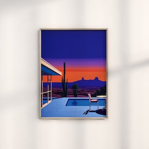 Hiroshi Nagai Palm Springs Sunset Print, Retro Pop Art Poster, Nagai Style Home Decor, Palm Springs Wall Art, Museum Quality Reproduction