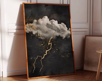 Black and Gold Cloud Print Lightning Bolt · Abstract Art · Minimalist Wall Art · Maximalist Decor · Living Room Decor · Poster ·Abstract Art