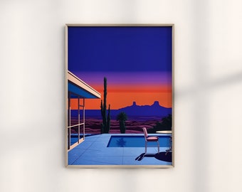 Hiroshi Nagai Palm Springs Sunset Print, Retro Pop Art Poster, Nagai Style Home Decor, Palm Springs Wall Art, Museum Quality Reproduction
