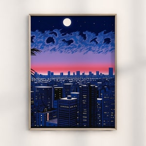 Hiroshi Nagai Night of Sin Los Angeles Print, Authentic Hiroshi Nagai LA Night Art, Modern Cityscape Art,Retro Los Angeles Neon Vibes Design