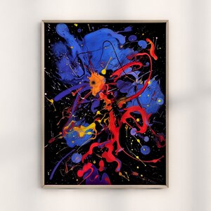 Jackson Pollock Electric Night Print, Vibrant Abstract Expressionism Art, Hand-Painted Modern Decor, Unique Pollock Technique Canvas Art
