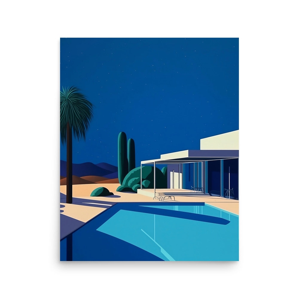 永井博　B2ポスター　HIROSHI NAGAI POSTER POOLSIDE Hiroshi Nagai Poolside in Las Vegas Print, Authentic Las