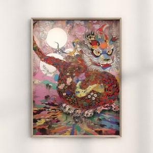 Takashi Murakami Ukiyo-E Dragon Print, Japanese Dragon Art, Contemporary Ukiyo-E Style, Modern Dragon Wall Decor, Murakami Inspired Print