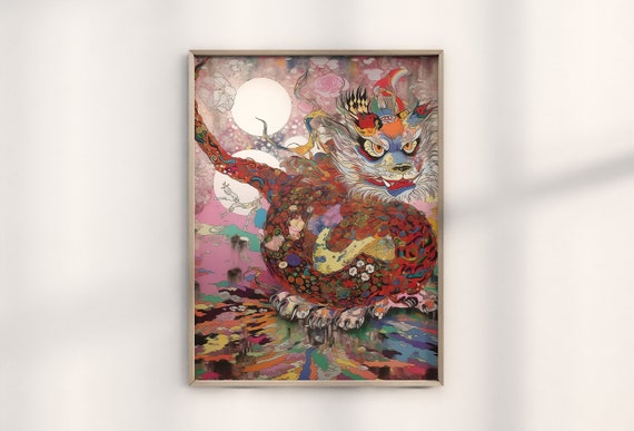 Takashi Murakami Ukiyo-e Dragon Print, Japanese Dragon Art