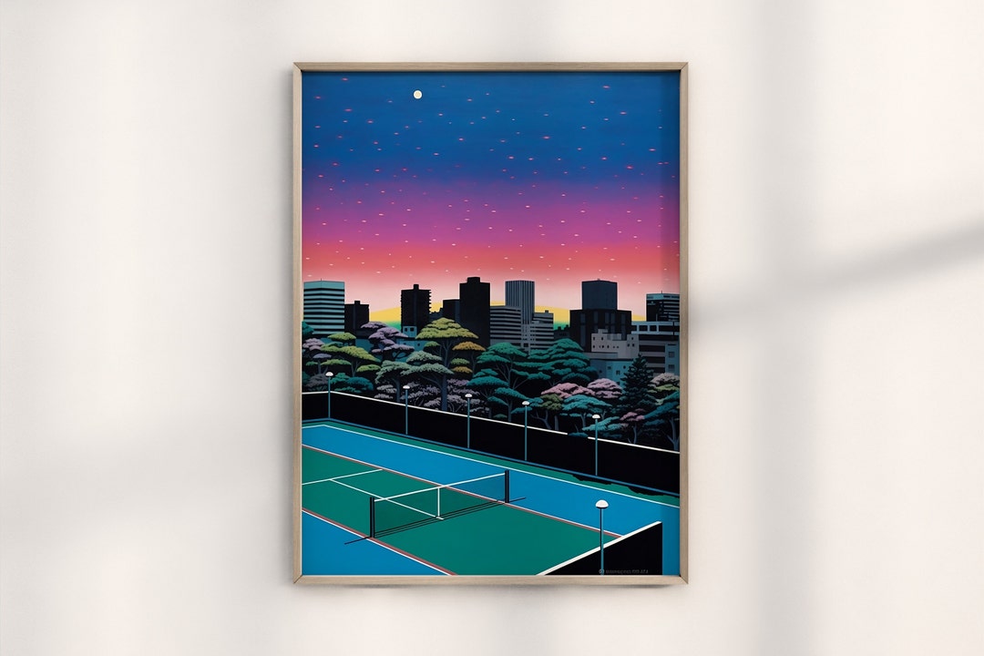 Hiroshi Nagai Tennis Court in Tokyo Print, Authentic Hiroshi
