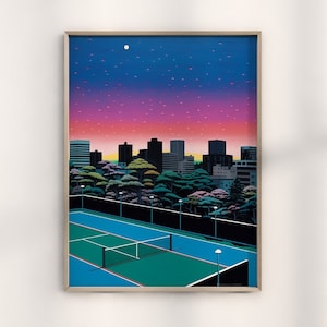 Hiroshi Nagai Tennis Court in Tokyo Print, Authentic Hiroshi Nagai Urban Artwork, Modern Japanese Sports, Vintage Tokyo Tennis Court Design