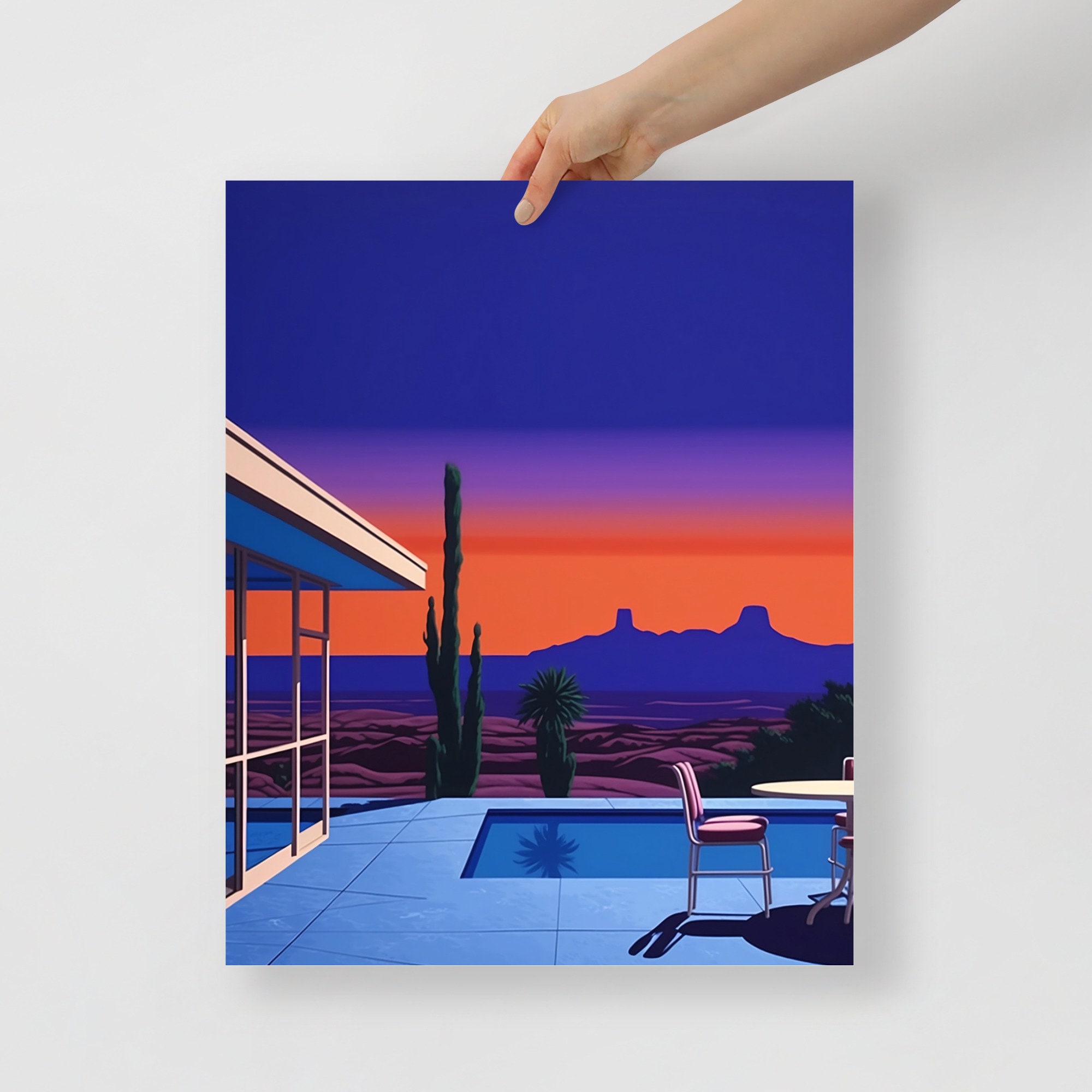 永井博 HIROSHI NAGAI ポスター POOLSIDE SUNSET 永井博 Hiroshi Nagai poolside ed300 サイン入り（永井 博 版画
