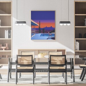 Hiroshi Nagai Palm Springs solnedgångstryck, retro popkonst-affisch, Nagai-stil heminredning, Palm Springs väggkonst, reproduktion i museikvalitet bild 4