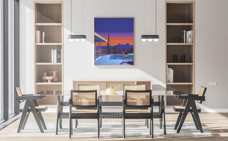 Hiroshi Nagai Palm Springs solnedgångstryck, retro popkonst-affisch, Nagai-stil heminredning, Palm Springs väggkonst, reproduktion i museikvalitet bild 4