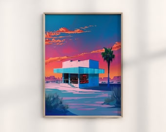 Roadside Remains Print Lou's Liquor, Desert Landscape Art, Southwestern Design, Western Wall Art, Modern Art Print, Boho Eclectic, Bar Art